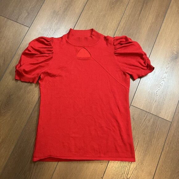 Love Ever After Red Puff Sleeve Keyhole Mockneck Blouse Size XL - Picture 7 of 7